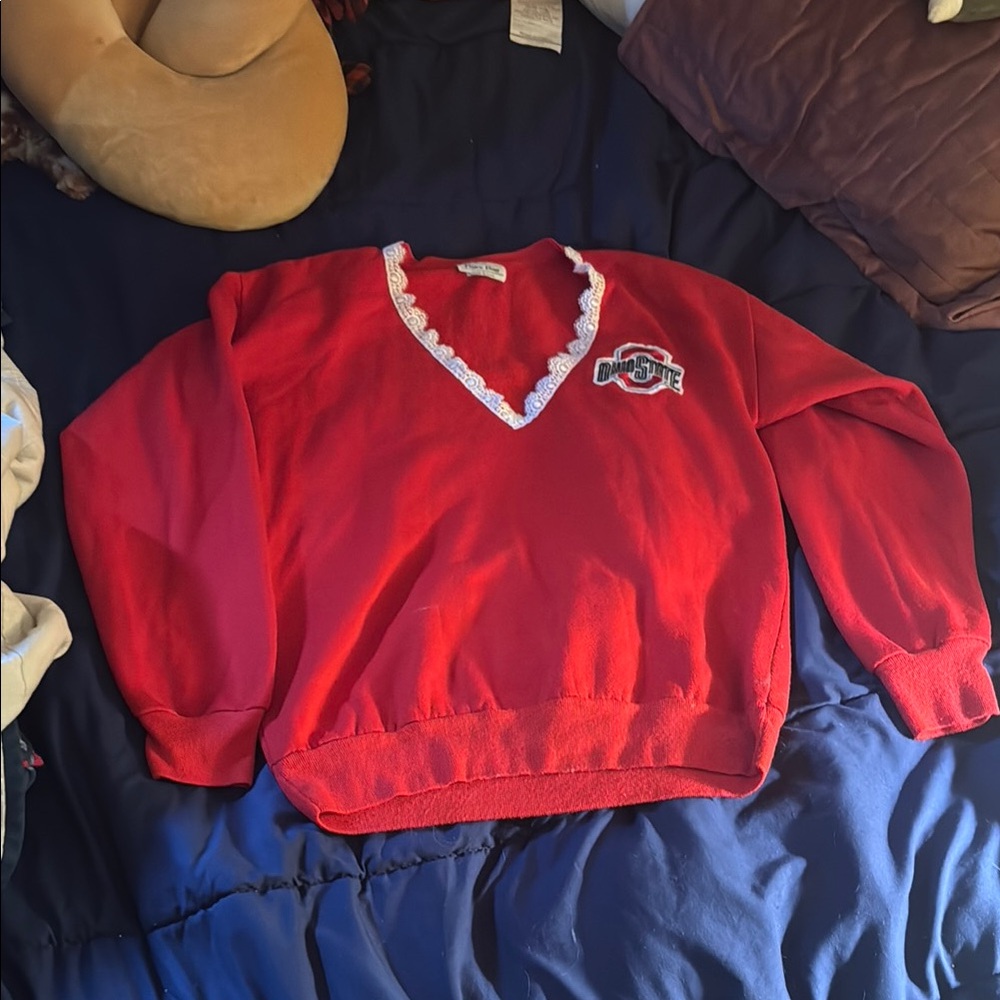 Red V-Neck Sweater with Logo